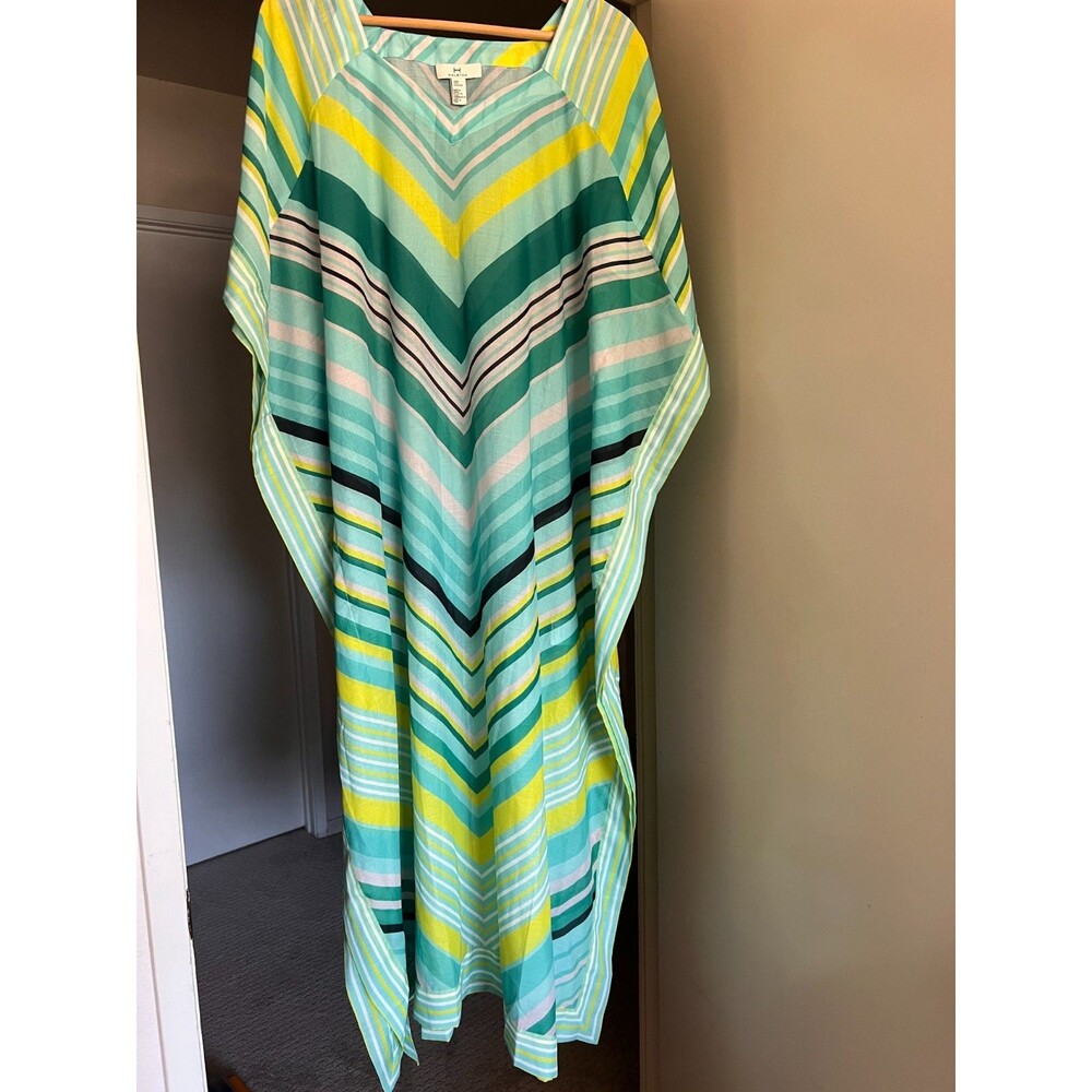 Halston XS/S Aqua Chevron Caftan Cover Up